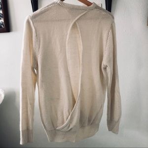 ZARA Open-Back crewneck knit sweater in cream